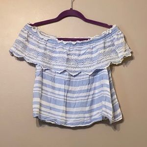 American Eagle Blue Striped Off The Shoulder Top, Small